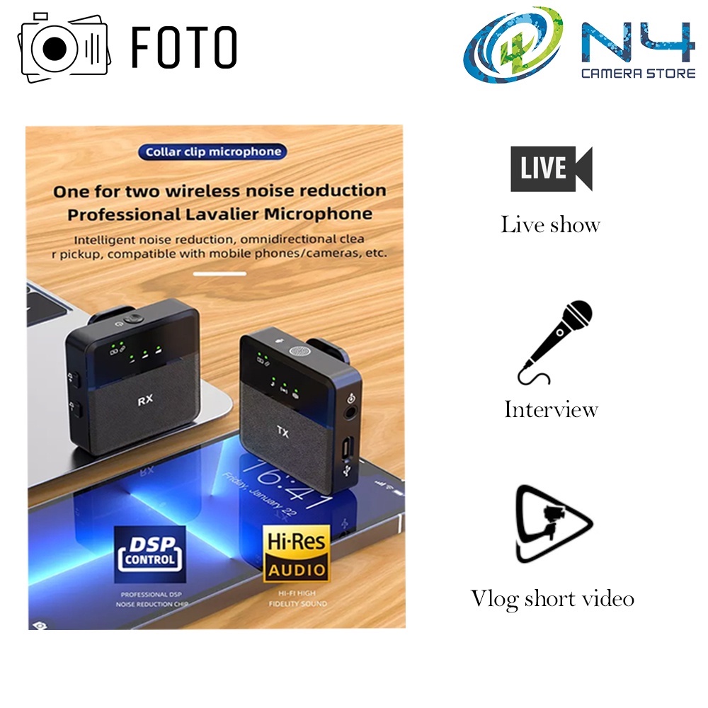 Picture of Professional 2 In 1 SX9 Wireless Microphone for Type C & 3.5 Interface Recording Mircophone Smart Noise Cancelling Mini Portable Mic on Live Streaming - Black