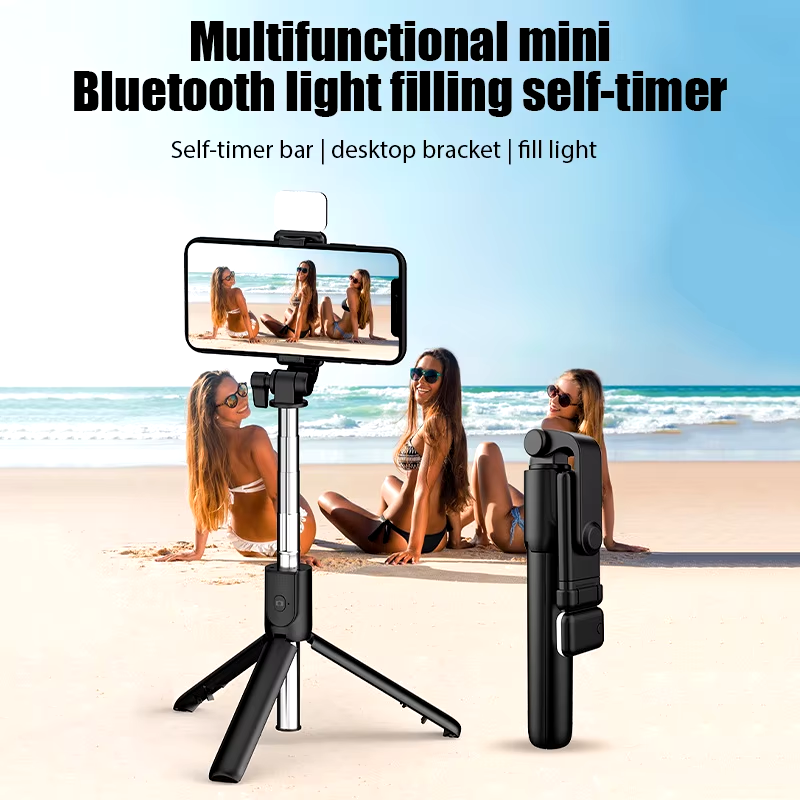 Picture of 4 in 1 Smartphone Tripod + Selfie Stick with LED Fill Light & Wireless Bluetooth-Compatible Mini Tripod Shutter Remote Control Lengthened Tripod