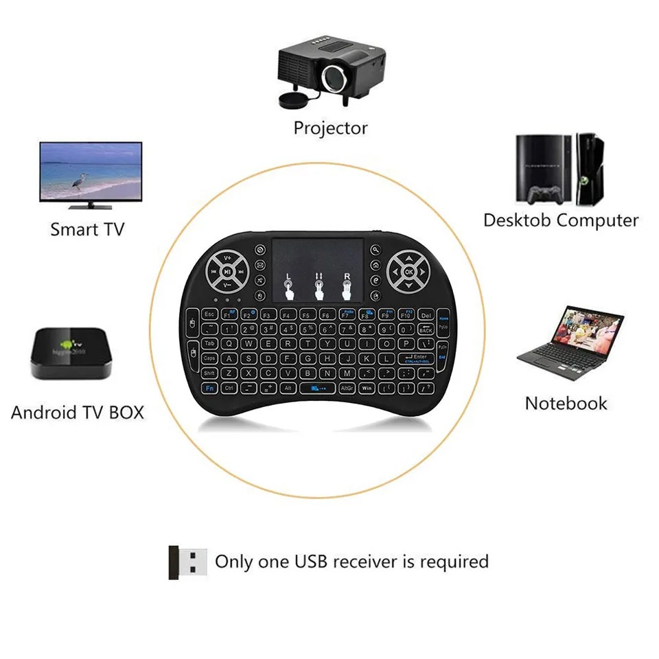 Picture of I8-B Mini Wireless Keyboard Rechargable Backlit Mini Keyboard With Touchpad Mouse - For Android Tv / Smart Tv  - Keyboard - Wireless Keyboard