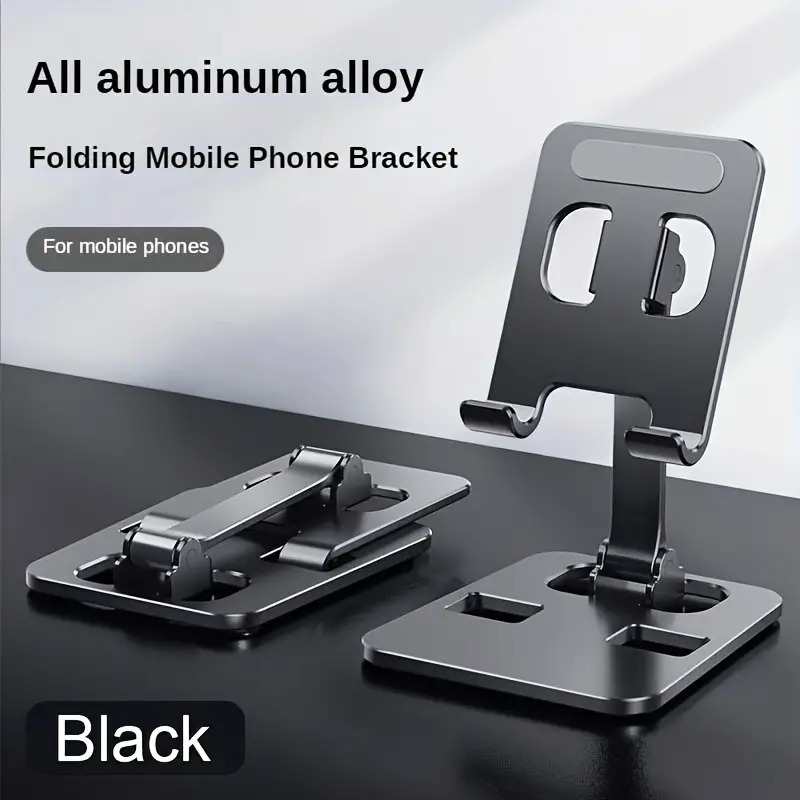 Picture of Universal All Aluminum Alloy Mobile Stand Foldable & Rotatable Metal Phone Holder Tablet Stand For Tablet, Smartphone & iPad - Black