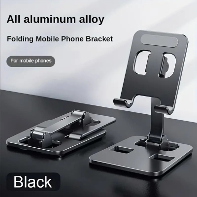 Picture of Universal All Aluminum Alloy Mobile Stand Foldable & Rotatable Metal Phone Holder Tablet Stand For Tablet, Smartphone & iPad - Black