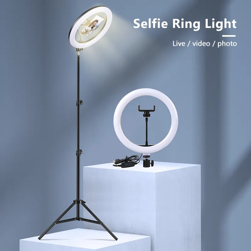 Picture of 10 inch Ring Light with 7 Feet Long 200cm Optional Tripod Stand, YouTube Facebook Live Video Tiktok Video Photography Fill Light Led Ring Lamp Ringlight for Video Recording Live Broadcast - ring light with stand