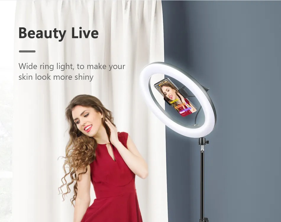 Picture of 10 inch Ring Light with 7 Feet Long 200cm Optional Tripod Stand, YouTube Facebook Live Video Tiktok Video Photography Fill Light Led Ring Lamp Ringlight for Video Recording Live Broadcast - ring light with stand