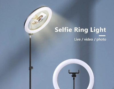 Picture of 10 inch Ring Light with 7 Feet Long 200cm Optional Tripod Stand, YouTube Facebook Live Video Tiktok Video Photography Fill Light Led Ring Lamp Ringlight for Video Recording Live Broadcast - ring light with stand
