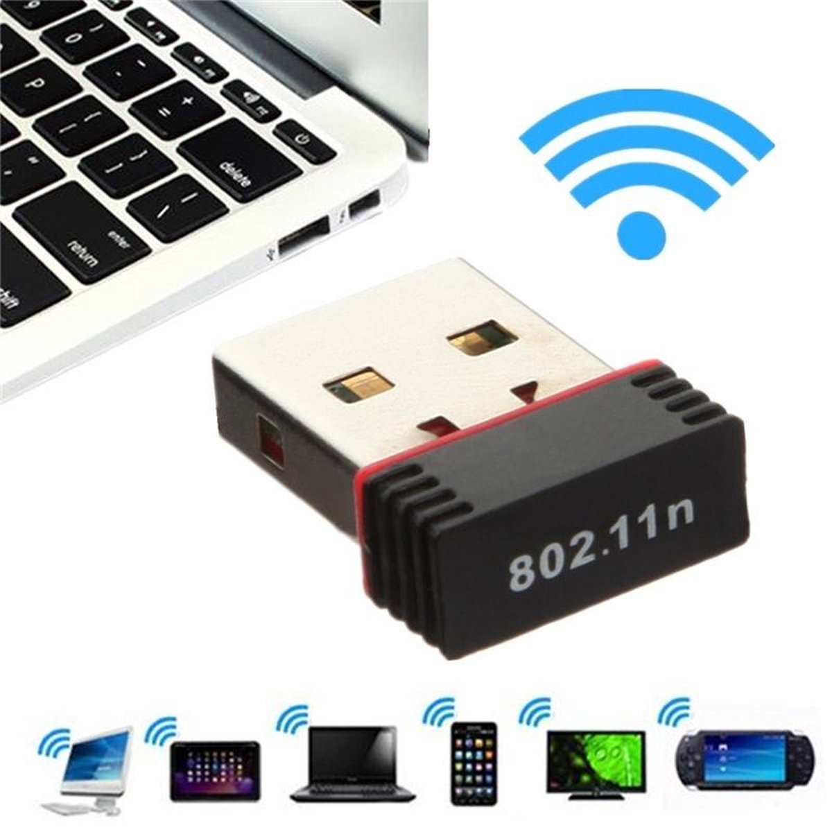 Picture of USB WiFi Adapter for PC, 300 Mbps Wireless Network Adapter for Desktop - Nano Size WiFi Dongle Compatible with Windows, Mac OS & Linux Kernel | WPA/WPA2 Encryption Standards| Black