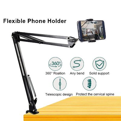 Picture of Overhead Video Stand Phone Holder Articulating Arm Phone Mount Table Top ChromLives Scissor Boom Arm Articulating Phone Stand Tablet Phone Holder for Streaming Phone Baking Crafting