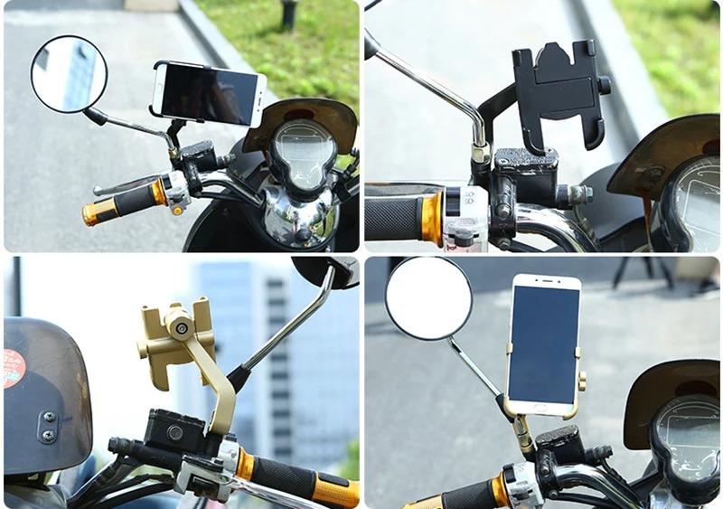 Picture of C2 Rearview Mirror Motorcycle Mobile Phone Bracket Mountain Bike Aluminum Aloe Mobile Phone Holder Easy to Use - bike phone holder