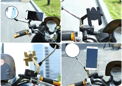 Picture of C2 Rearview Mirror Motorcycle Mobile Phone Bracket Mountain Bike Aluminum Aloe Mobile Phone Holder Easy to Use - bike phone holder