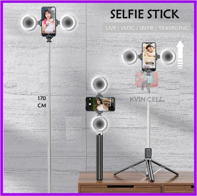 Picture of Plokama 10 Pro 170cm/1.7 Meters Portable Tripod Bluetooth Selfie Stick 3 in 1 Remote Hp  Monopod Led Fill Light Free 2 Ring Fill Lights