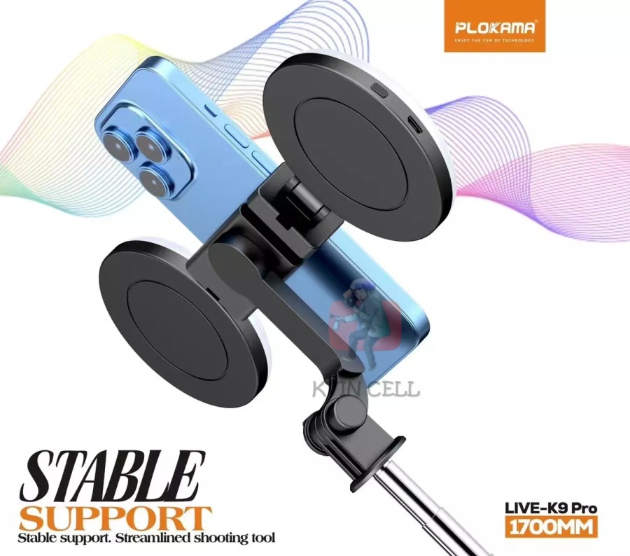 Picture of Plokama 10 Pro 170cm/1.7 Meters Portable Tripod Bluetooth Selfie Stick 3 in 1 Remote Hp  Monopod Led Fill Light Free 2 Ring Fill Lights