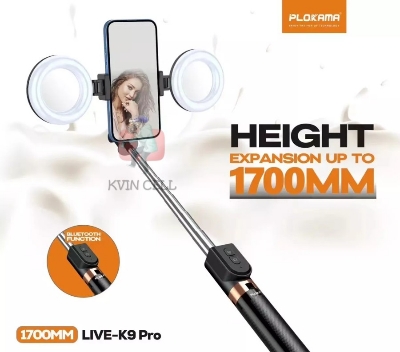 Picture of Plokama 10 Pro 170cm/1.7 Meters Portable Tripod Bluetooth Selfie Stick 3 in 1 Remote Hp  Monopod Led Fill Light Free 2 Ring Fill Lights