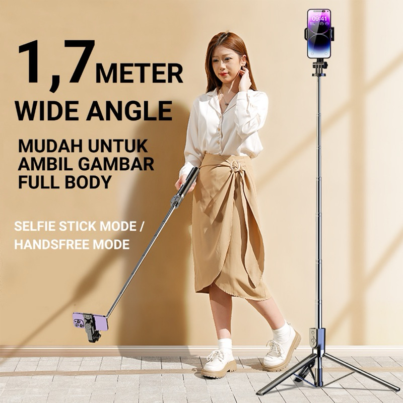 Picture of 5.7 Feet / 1.7 Meter Long 4 in 1 Selfie Stick Foldable Portable Wireless Selfie Stick with LED Fill Light & Bluetooth Remote Control Shutter DSLR Go Pro Camera Ringlight Camera Mount - Tripod