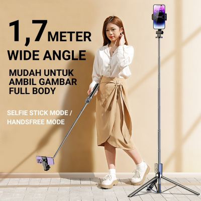 Picture of 5.7 Feet / 1.7 Meter Long 4 in 1 Selfie Stick Foldable Portable Wireless Selfie Stick with LED Fill Light & Bluetooth Remote Control Shutter DSLR Go Pro Camera Ringlight Camera Mount - Tripod
