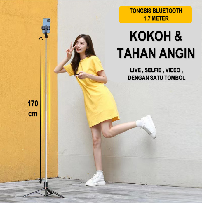 Picture of 5.7 Feet / 1.7 Meter Long 4 in 1 Selfie Stick Foldable Portable Wireless Selfie Stick with LED Fill Light & Bluetooth Remote Control Shutter DSLR Go Pro Camera Ringlight Camera Mount - Tripod