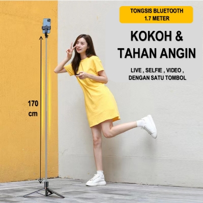 Picture of 5.7 Feet / 1.7 Meter Long 4 in 1 Selfie Stick Foldable Portable Wireless Selfie Stick with LED Fill Light & Bluetooth Remote Control Shutter DSLR Go Pro Camera Ringlight Camera Mount - Tripod