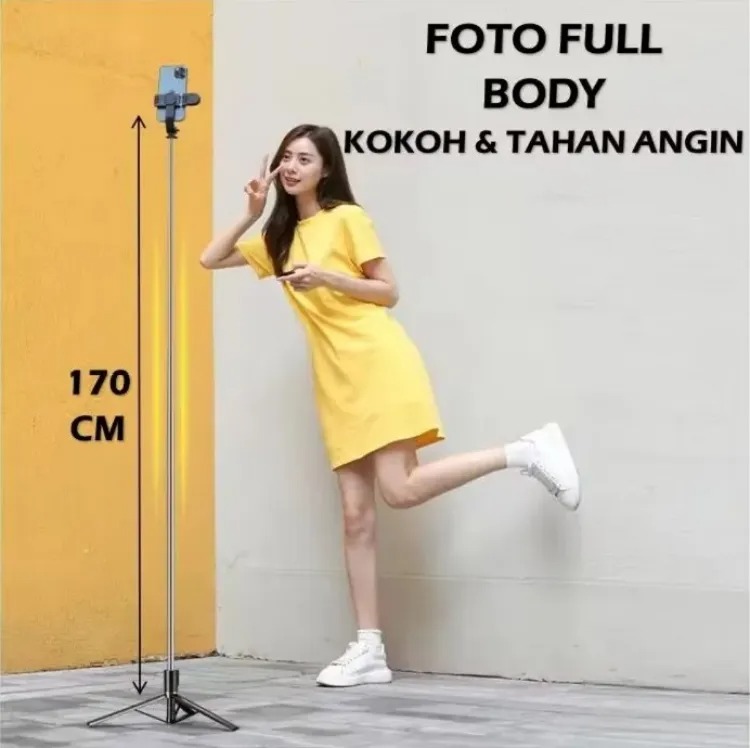 Picture of 5.7 Feet / 1.7 Meter Long 4 in 1 Selfie Stick Foldable Portable Wireless Selfie Stick with LED Fill Light & Bluetooth Remote Control Shutter DSLR Go Pro Camera Ringlight Camera Mount - Tripod
