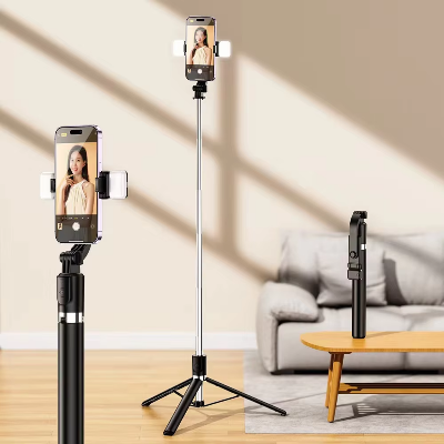 Picture of 5.7 Feet Long Wireless Bluetooth Tripod Selfie Stick Live Bracket Stand Holder Tripod Foldable with Felt Remote Shutter for Smartphones - Selfie Stick / Tripod