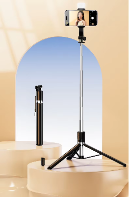 Picture of 5.7 Feet Long Wireless Bluetooth Tripod Selfie Stick Live Bracket Stand Holder Tripod Foldable with Felt Remote Shutter for Smartphones - Selfie Stick / Tripod