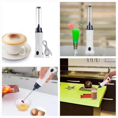 Picture of Rechargeable Eggbeater Handheld Stainless Milk Frother Foamer Blender Coffee Mixer with Charging Cable
