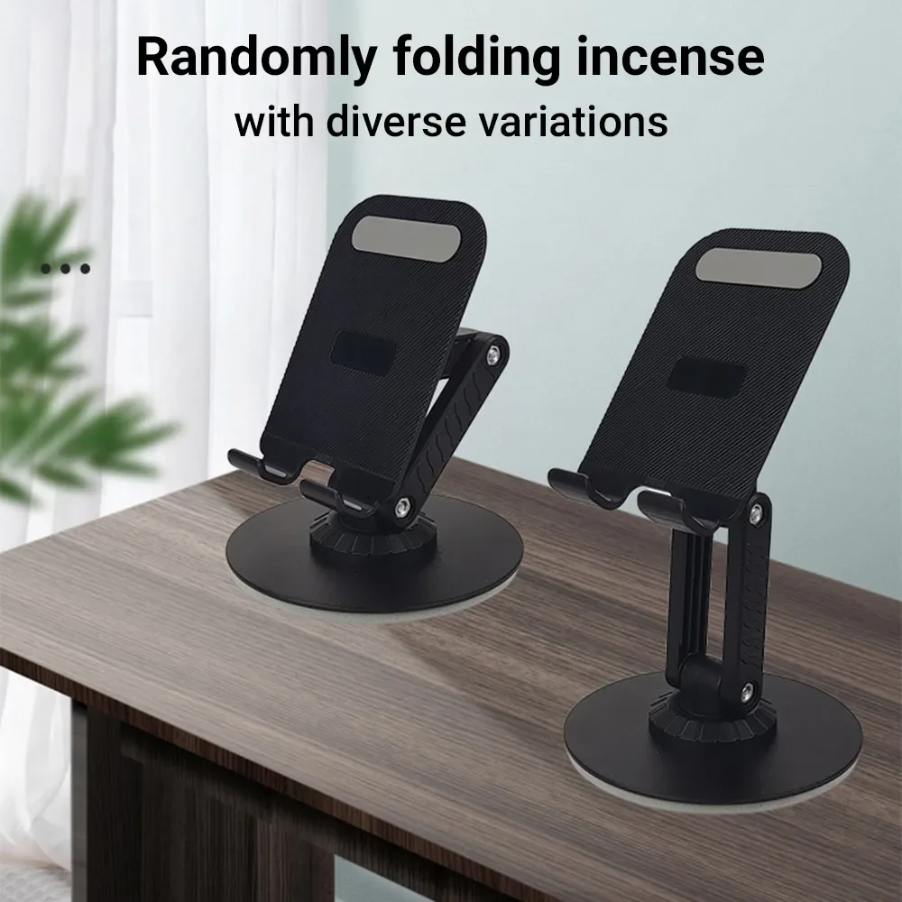 Picture of Fully Adjustable (BY-556) Foldable Aluminum Alloy Desktop Phone Holder Adjustable Angle Height 360 Degree Rotating Cradle Dock Mobile Stand Compatible With All Mobile/Tablet Devices Under 12 Inches