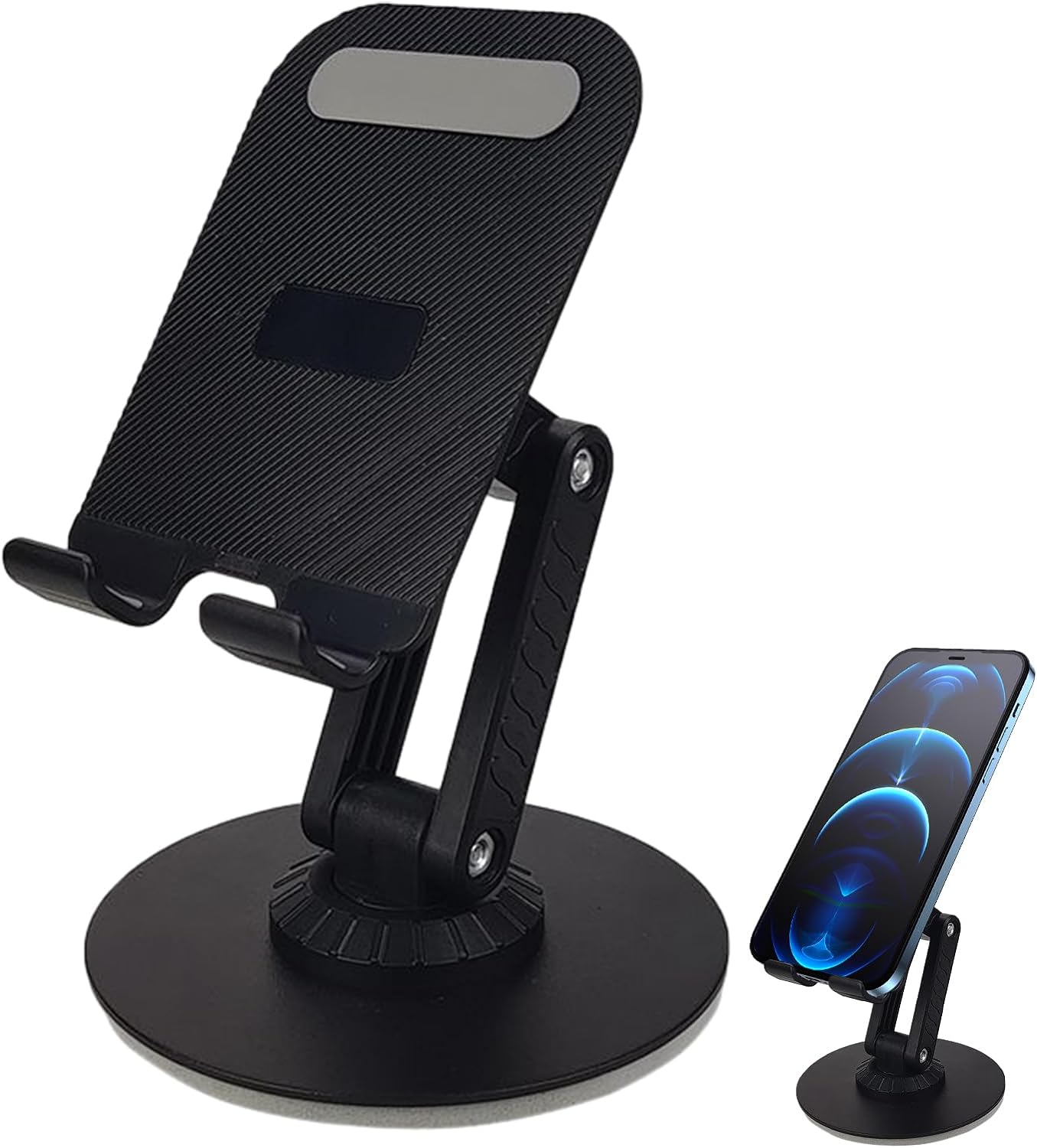 Picture of Fully Adjustable (BY-556) Foldable Aluminum Alloy Desktop Phone Holder Adjustable Angle Height 360 Degree Rotating Cradle Dock Mobile Stand Compatible With All Mobile/Tablet Devices Under 12 Inches