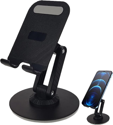 Picture of Fully Adjustable (BY-556) Foldable Aluminum Alloy Desktop Phone Holder Adjustable Angle Height 360 Degree Rotating Cradle Dock Mobile Stand Compatible With All Mobile/Tablet Devices Under 12 Inches