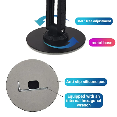 Picture of Fully Adjustable (BY-556) Foldable Aluminum Alloy Desktop Phone Holder Adjustable Angle Height 360 Degree Rotating Cradle Dock Mobile Stand Compatible With All Mobile/Tablet Devices Under 12 Inches