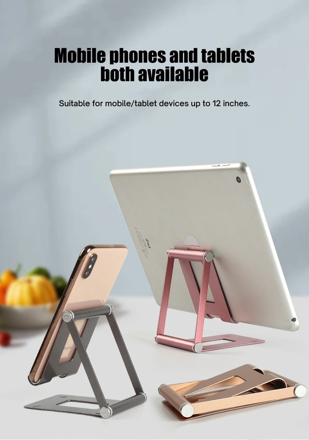 Picture of Aluminum Alloy Portable iPad Stand Compatible 4.7-11 Inch Adjustable Desktop Phone Tablet Stand For Smartphone & Tablet - Metal Phone Holder