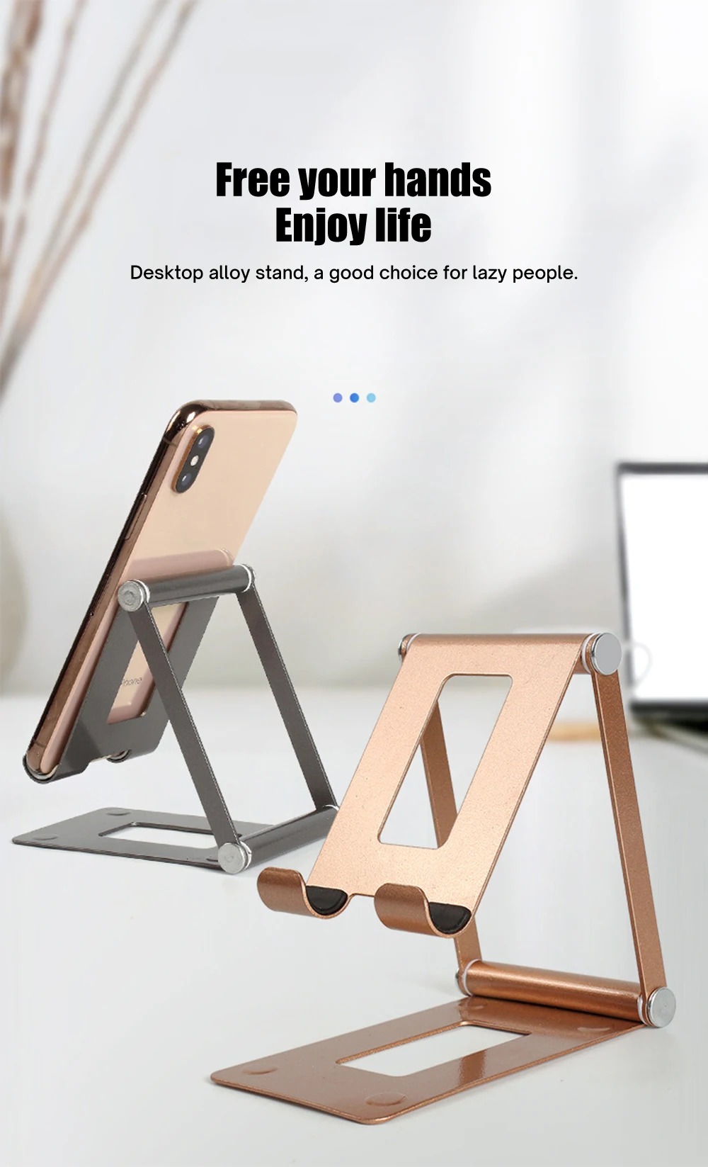Picture of Aluminum Alloy Portable iPad Stand Compatible 4.7-11 Inch Adjustable Desktop Phone Tablet Stand For Smartphone & Tablet - Metal Phone Holder