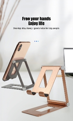 Picture of Aluminum Alloy Portable iPad Stand Compatible 4.7-11 Inch Adjustable Desktop Phone Tablet Stand For Smartphone & Tablet - Metal Phone Holder