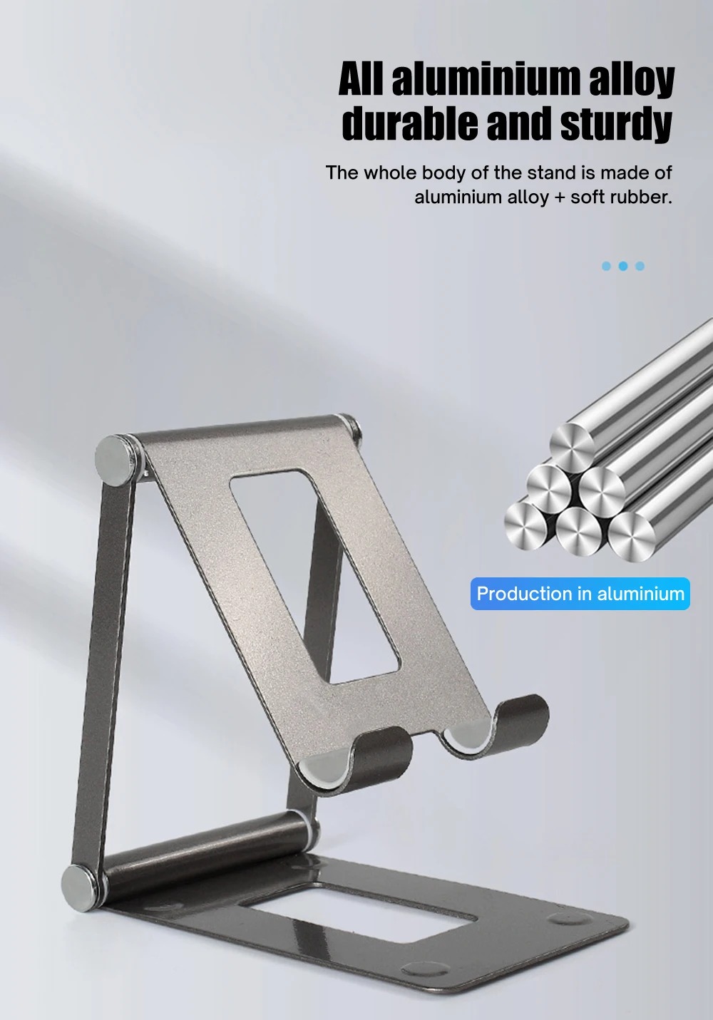 Picture of Aluminum Alloy Portable iPad Stand Compatible 4.7-11 Inch Adjustable Desktop Phone Tablet Stand For Smartphone & Tablet - Metal Phone Holder