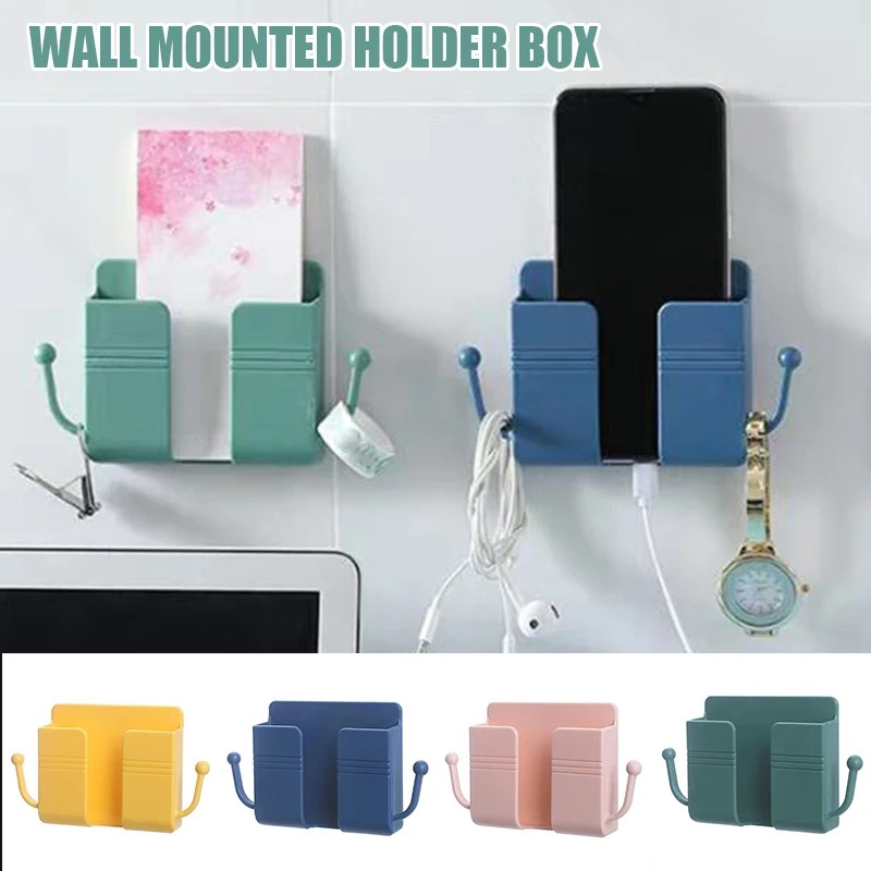 Picture of 1pcs Multifunctional Wall Mounted Organizer Holder Storage Box Remote Holder Mobile Phone Charging Holder Box - Wall Shelf