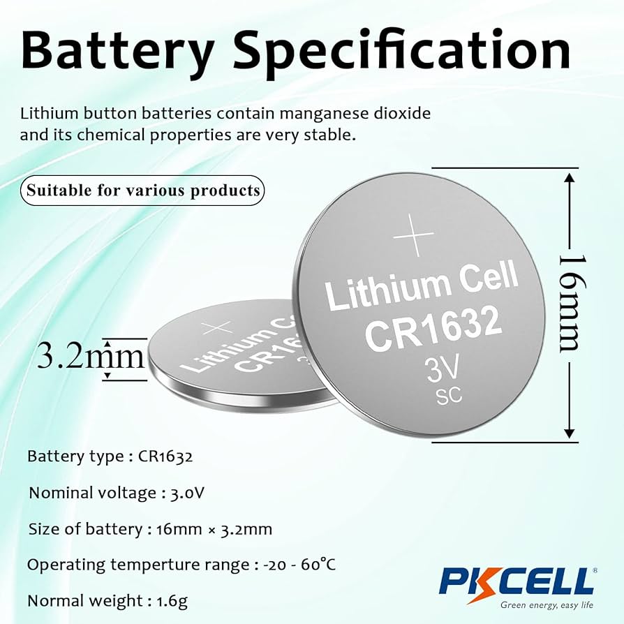 Picture of CR1632 Lithium Battery Button 3V Cell Coin Battery for Selfie Stick Remote, Car Key, Various Remote, Watch, Toys, Motherboard