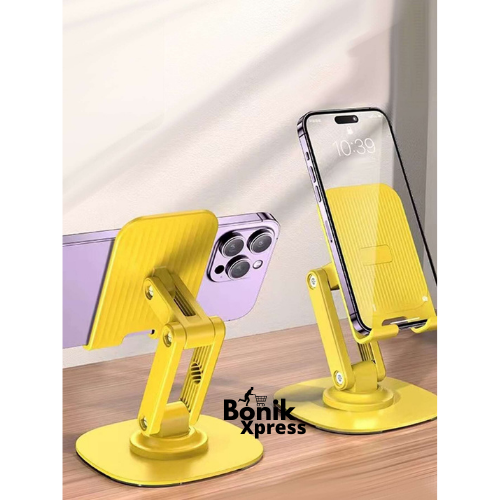 Picture of 360° Rotatable Adjustable Folding Desktop Phone & Tablet Holder Metal Base Smartphone Stand (Black & Yellow) - new mobile stand