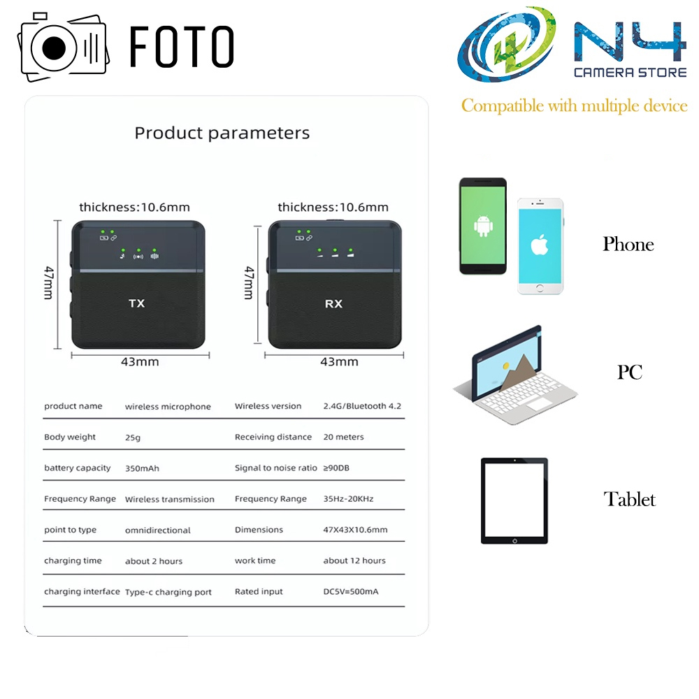 Picture of Professional 3 In 1 SX9 Wireless Microphone for Type C & 3.5 Interface Recording Mircophone Smart Noise Cancelling Mini Portable Mic on Live Streaming - Black