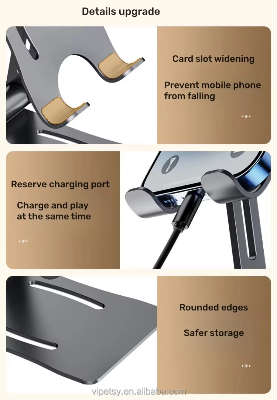 Picture of Z6 Premium Full Metal Phone & Tablet Stand – Heavy Duty Non-Slip Adjustable Holder for Desk, Office & Home Use - Premium Mobile stand Holder by Cyber Mart