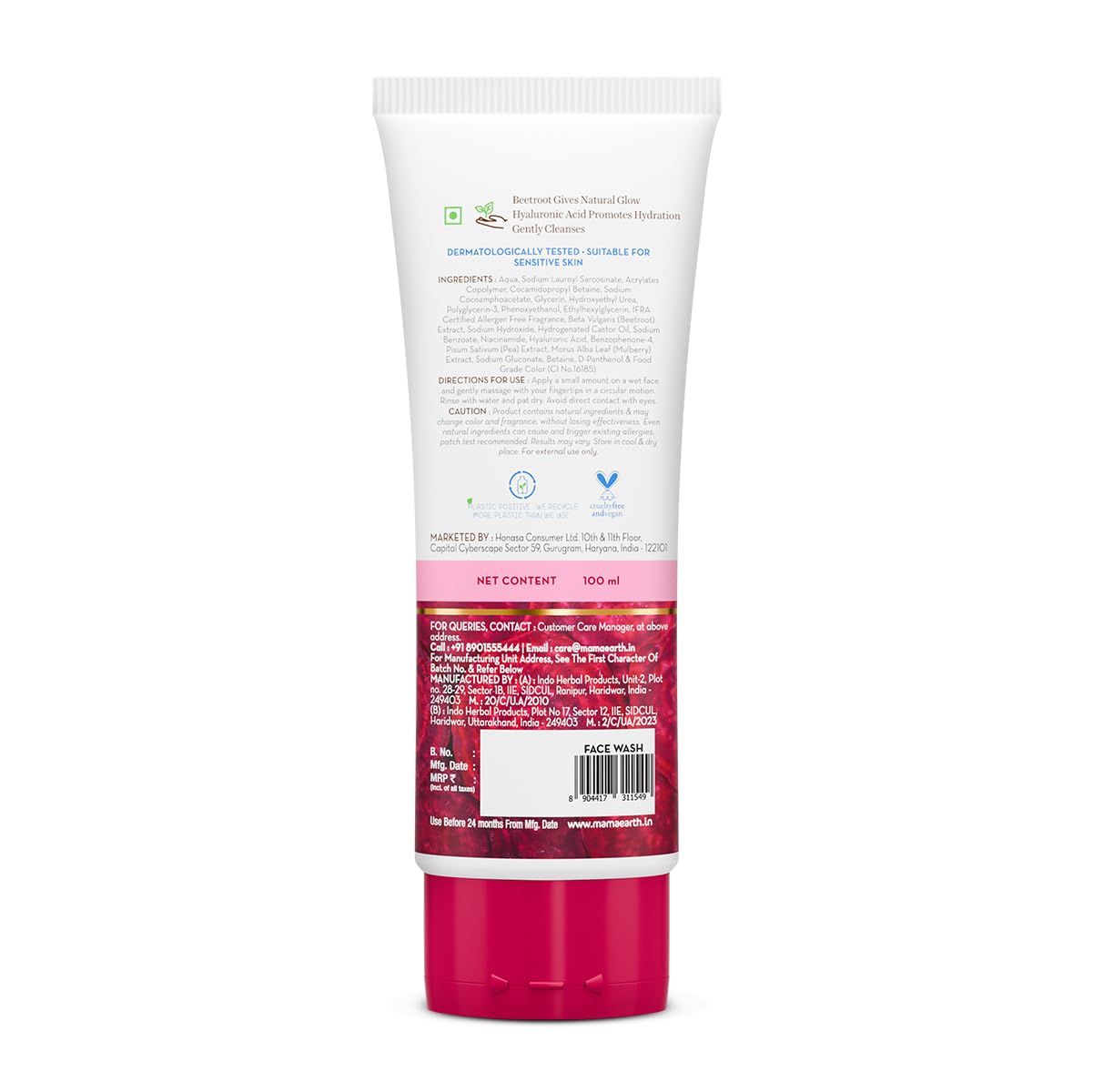 Picture of Mamaearth Beetroot Gentle Face Wash&Hyaluronic Acid For Hydrated Pink Glow -100Ml|Gently Cleanses|Hydrates&Soothes Skin|Soap - Free|Non-Irritant|Safe For Skin|Hydrating Gentle Face Wash|Non-Drying