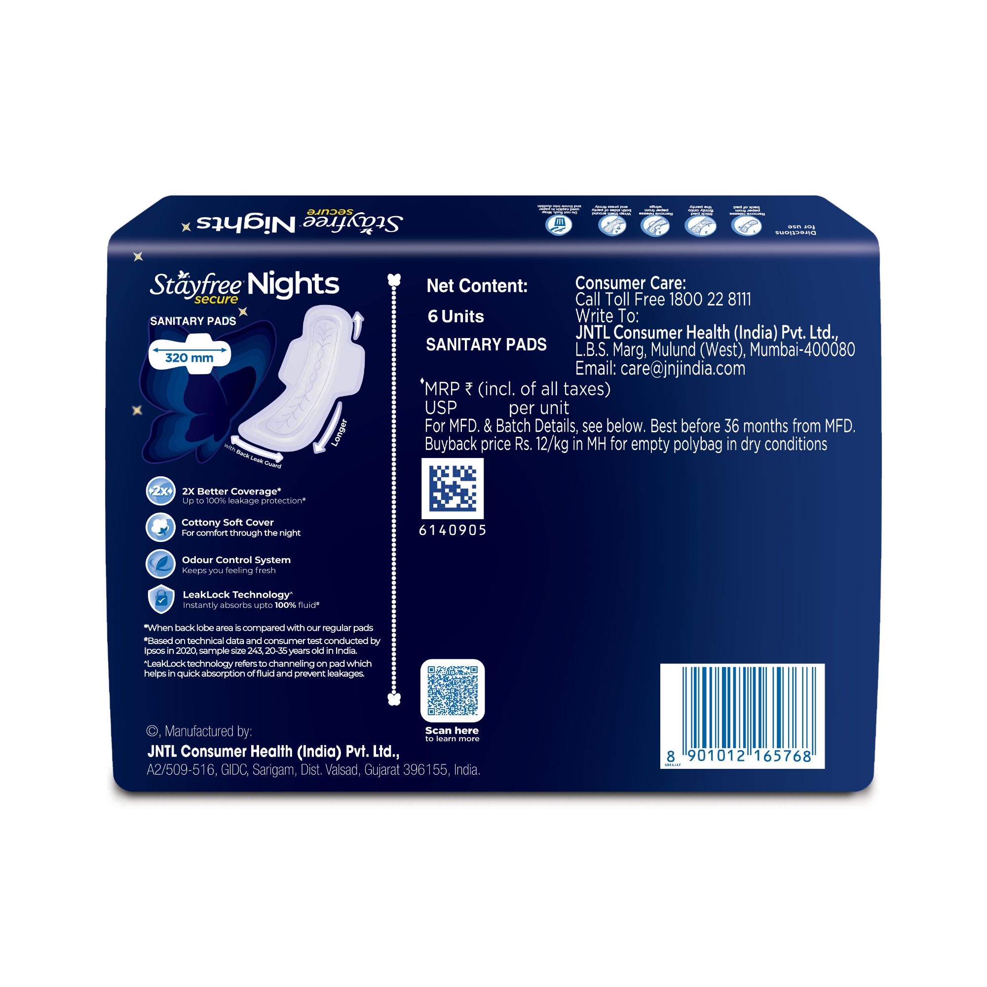 Stayfree Secure Nights Cottony Comfort XXL Thick Sanitary Napkins, with Wings 6 pads IDConline shop bangladeshothoba.com