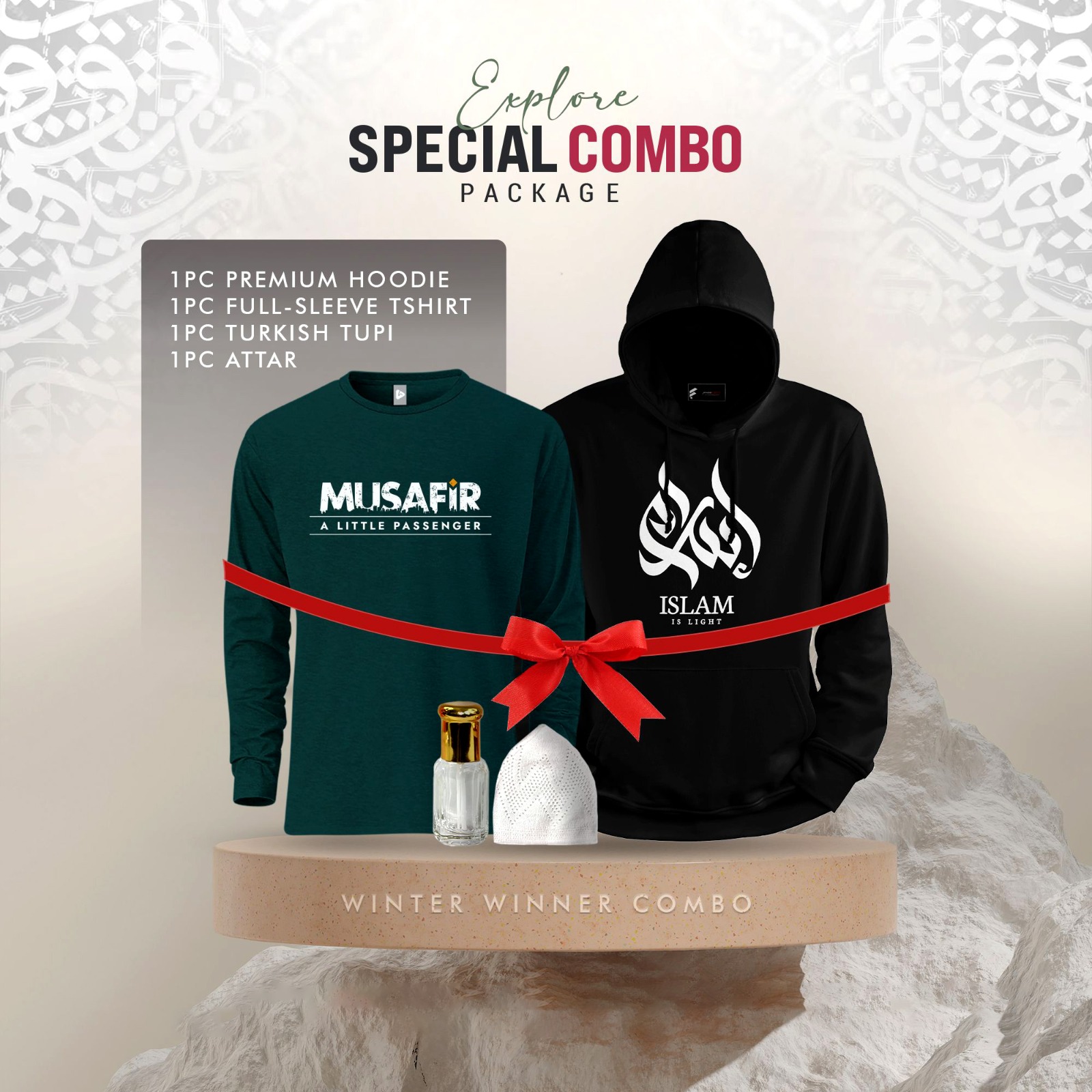 Picture of 1 Premium Hoodie, 1 Premium Full Sleeve T-Shirt, 1 Hat, 1 Perfume (Combo Pack)