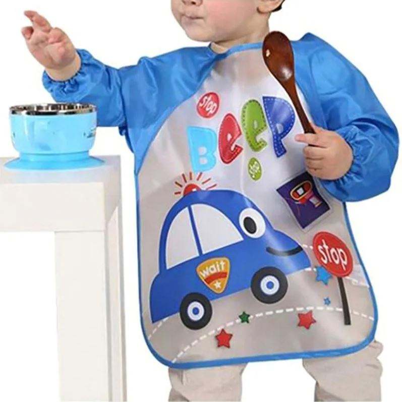 Picture of Full Sleeves Washable Waterproof Feeding Bib for Babies and Kids - Random Color