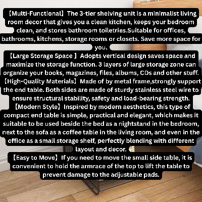 Picture of Stylish Metal Side Table Bedside Rack Wrought Iron Bedside Table Bedside Living Room Cabinet Shelf Bedroom Storage Rack Side Table Book Shelf