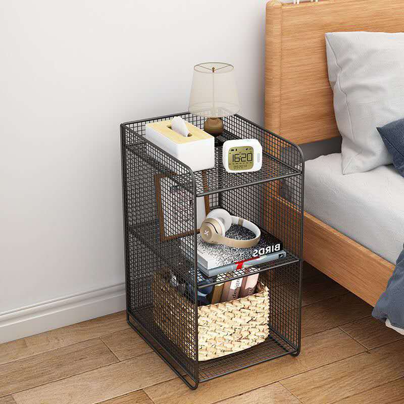 Picture of Stylish Metal Side Table Bedside Rack Wrought Iron Bedside Table Bedside Living Room Cabinet Shelf Bedroom Storage Rack Side Table Book Shelf