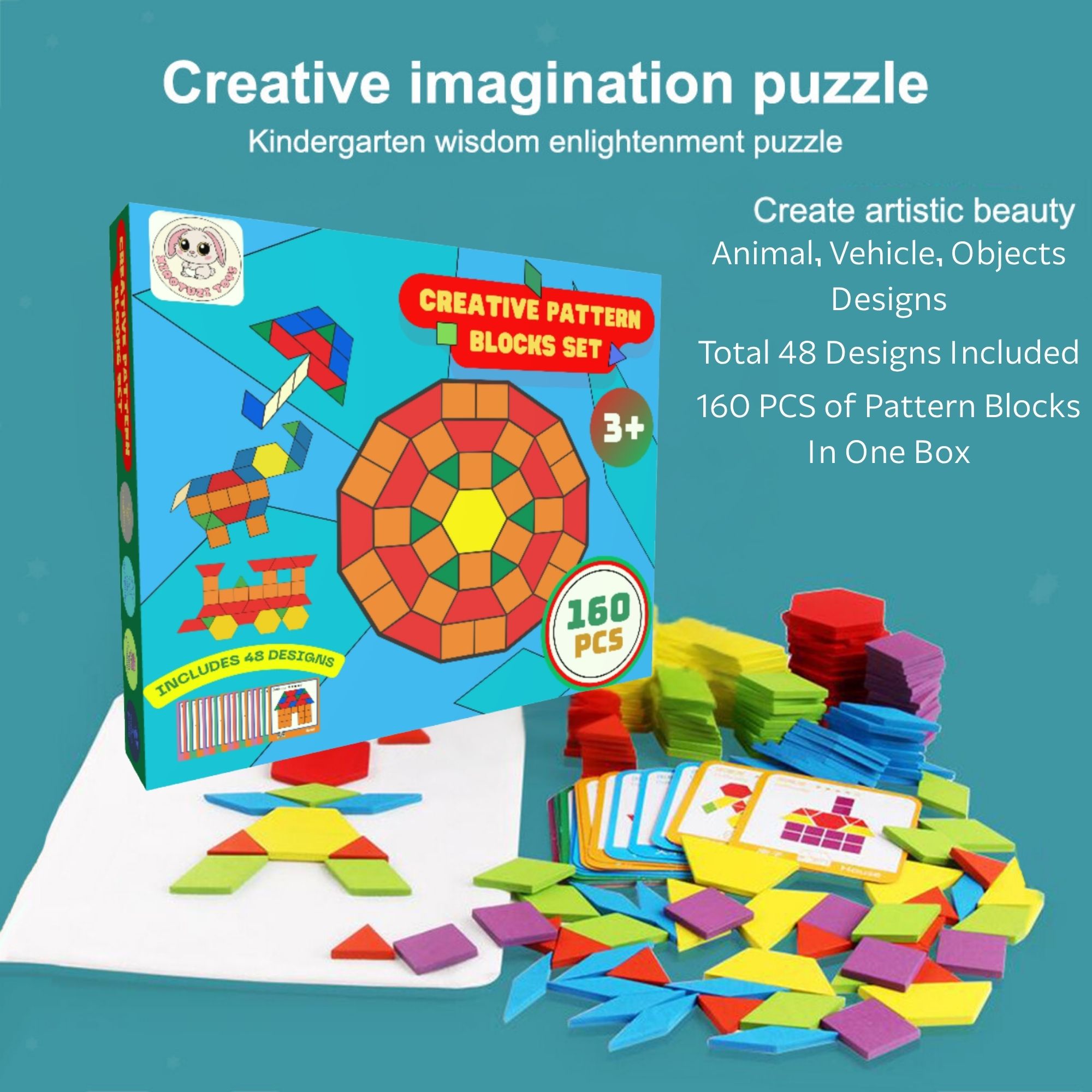 Picture of 160 Pcs Creative Pattern Blocks Geometric Shape Puzzle Graphical Early Educational Tangram Toy Board Game