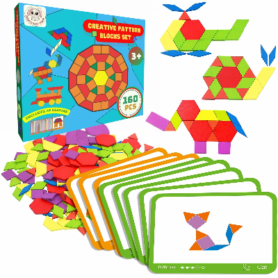 Picture of 160 Pcs Creative Pattern Blocks Geometric Shape Puzzle Graphical Early Educational Tangram Toy Board Game