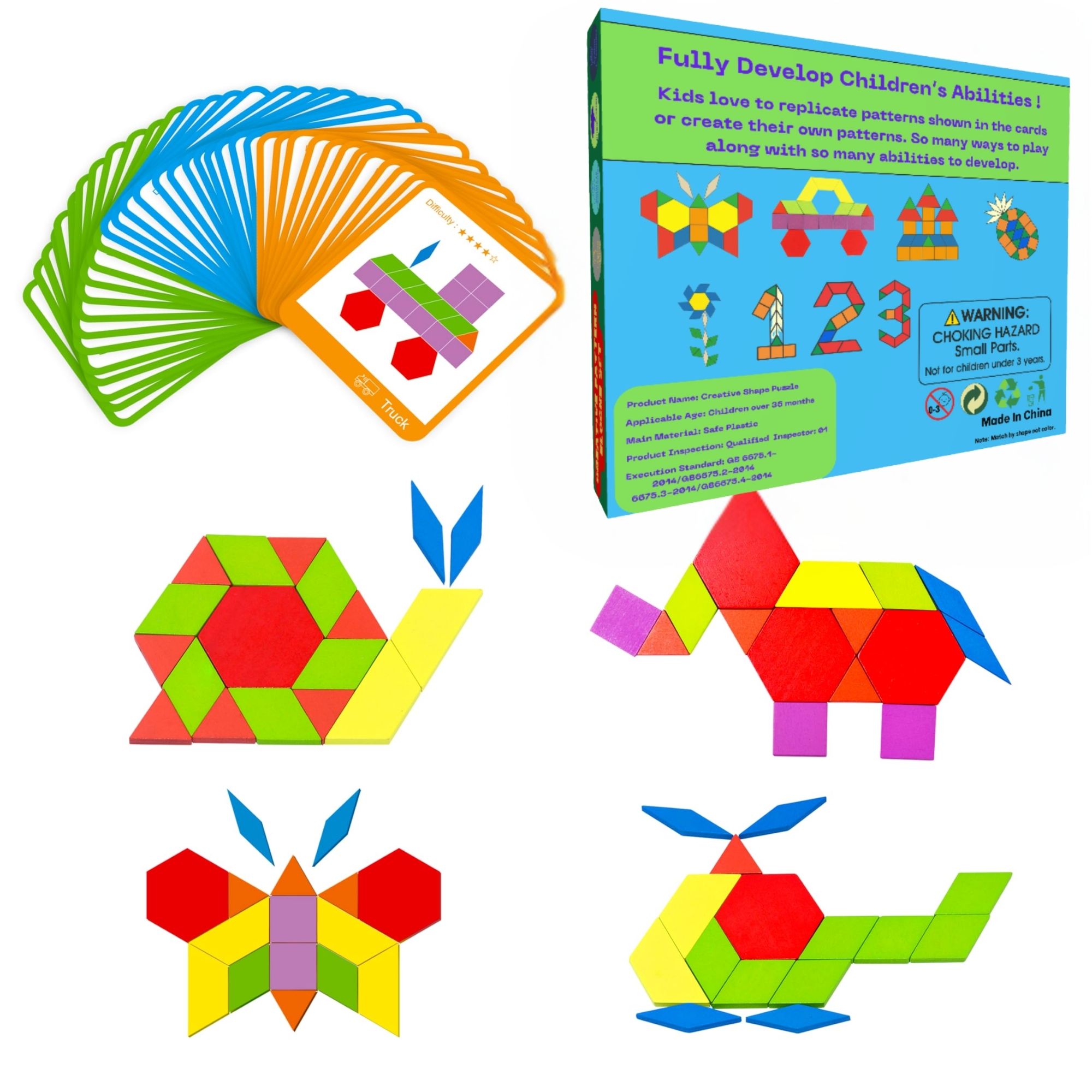 Picture of 160 Pcs Creative Pattern Blocks Geometric Shape Puzzle Graphical Early Educational Tangram Toy Board Game