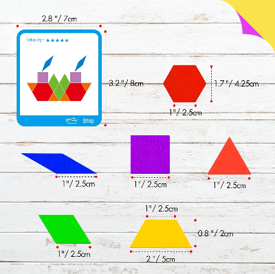 Picture of 160 Pcs Creative Pattern Blocks Geometric Shape Puzzle Graphical Early Educational Tangram Toy Board Game