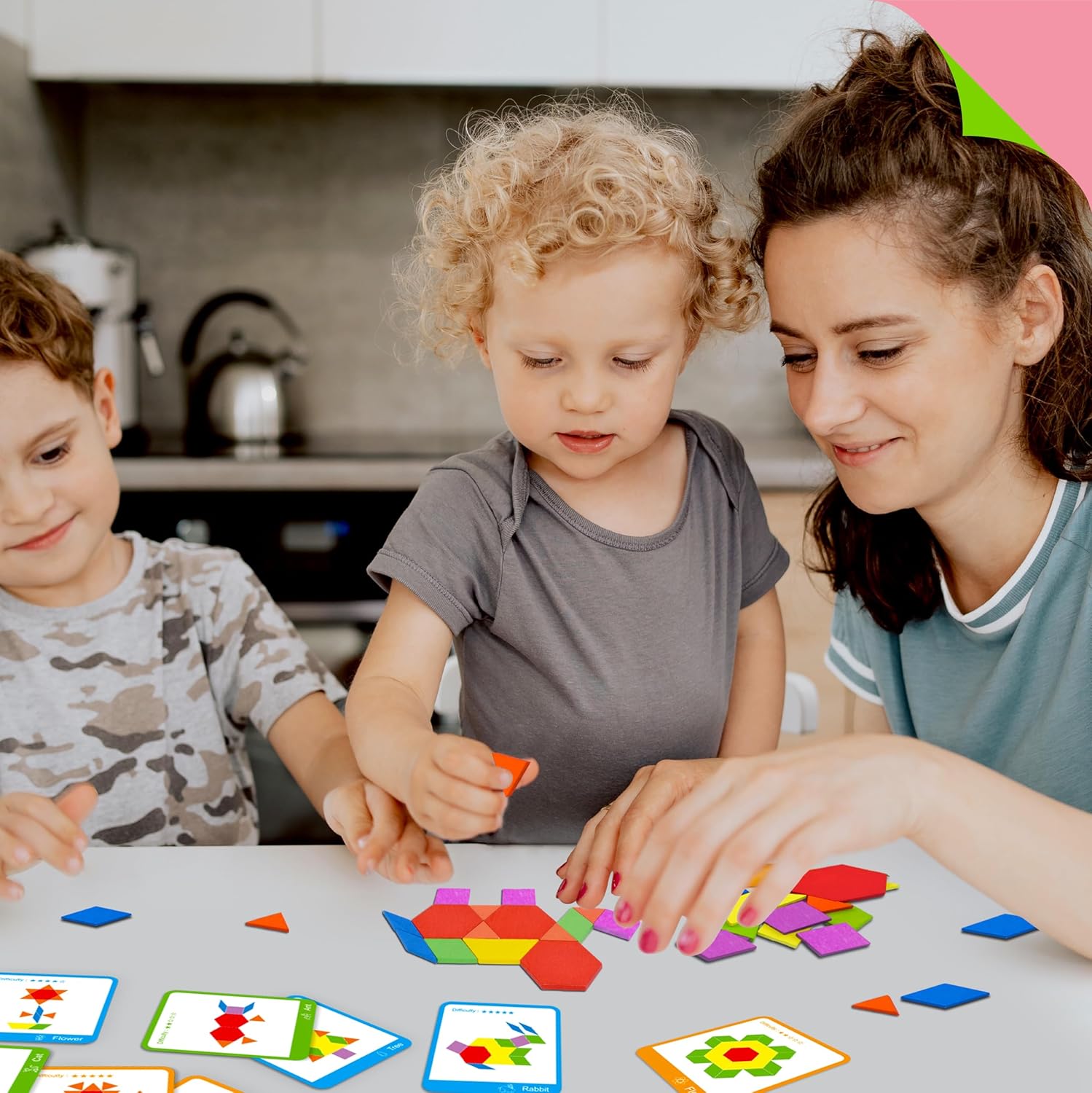 Picture of 160 Pcs Creative Pattern Blocks Geometric Shape Puzzle Graphical Early Educational Tangram Toy Board Game