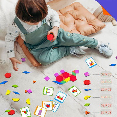 Picture of 160 Pcs Creative Pattern Blocks Geometric Shape Puzzle Graphical Early Educational Tangram Toy Board Game
