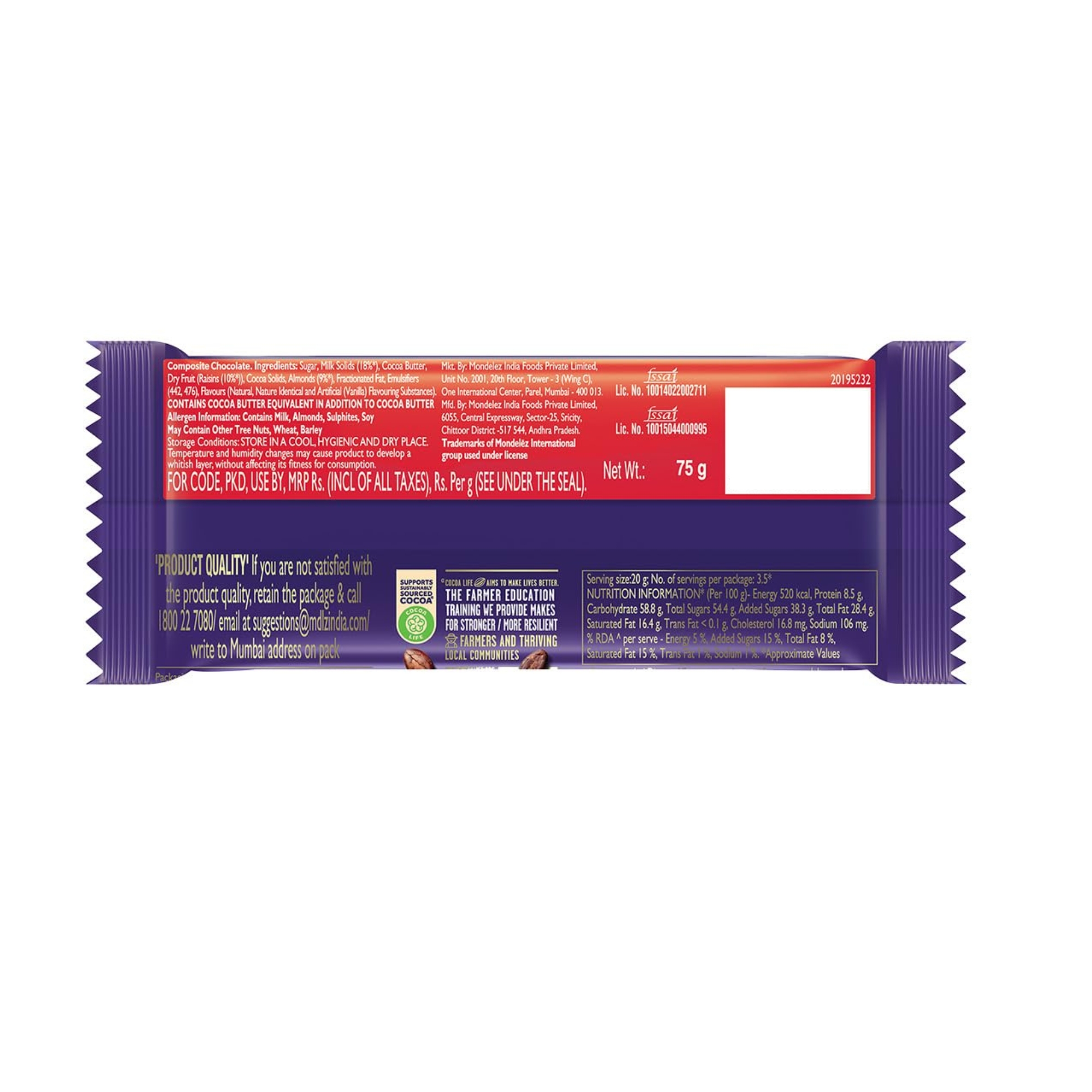 Cadbury Dairy Milk Fruit and Nut Chocolate Bar 75gm IDConline shop bangladeshothoba.com