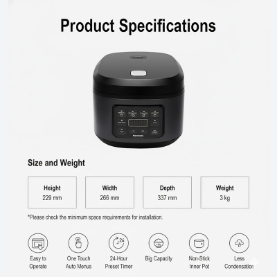 Picture of Panasonic SR-DA182 Micro Computer Automatic Jar Type Rice Cooker Multi Cooker | 1.8 Liter with 4 Auto Menus